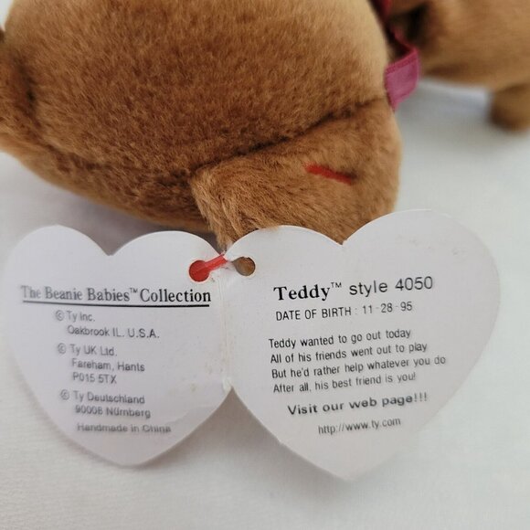 Beanie Babies Teddy Style 4050 4th Gen. tag 11-28-95 dated 1993 Ty Bear RARE - Picture 5 of 6